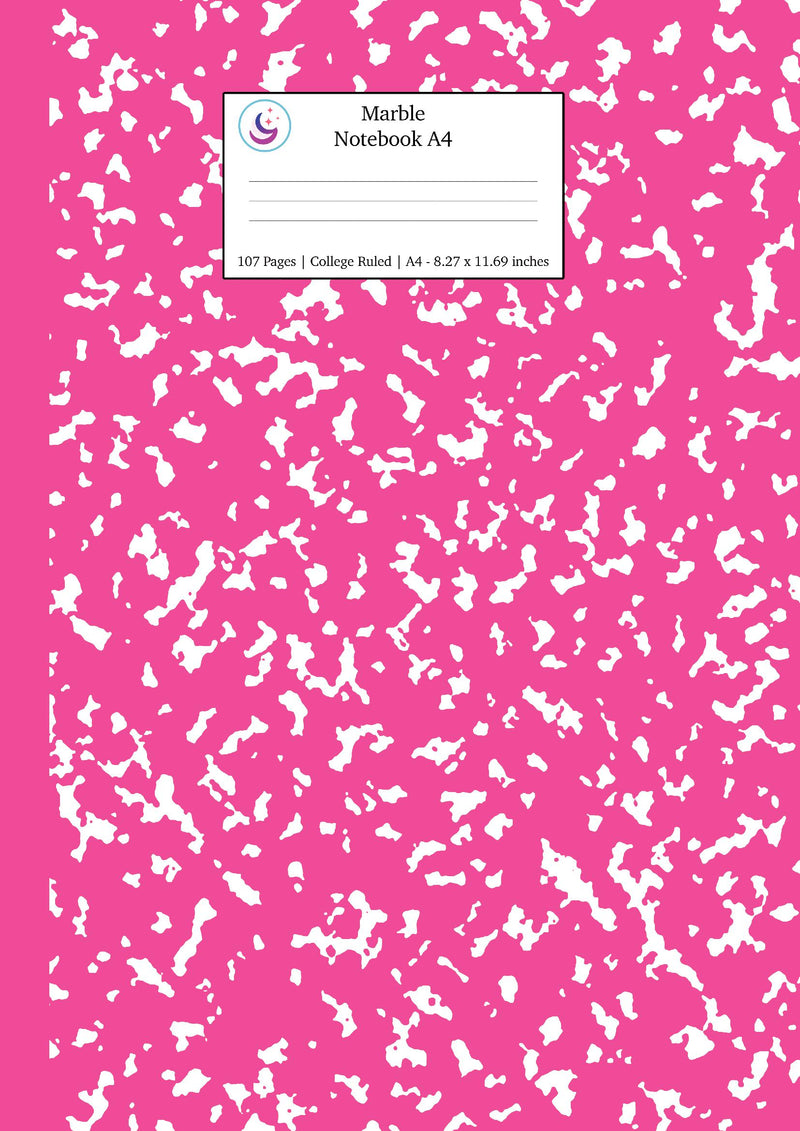 Marble Notebook A4: Hot Pink Marble College Ruled Journal