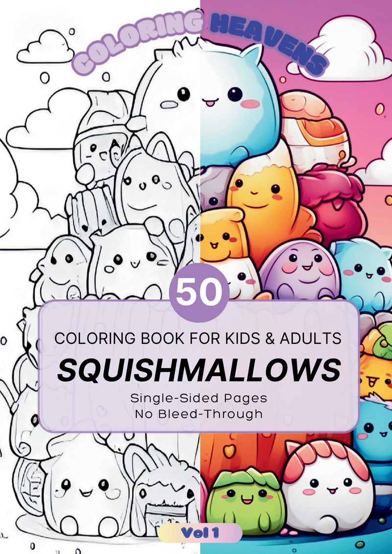 50 Squishy Friends Coloring Book Vol 1 | 50 Cute and Relaxing Designs | Kawaii Squishmallow-Inspired Pages for Kids and Adults | Stress Relief Coloring