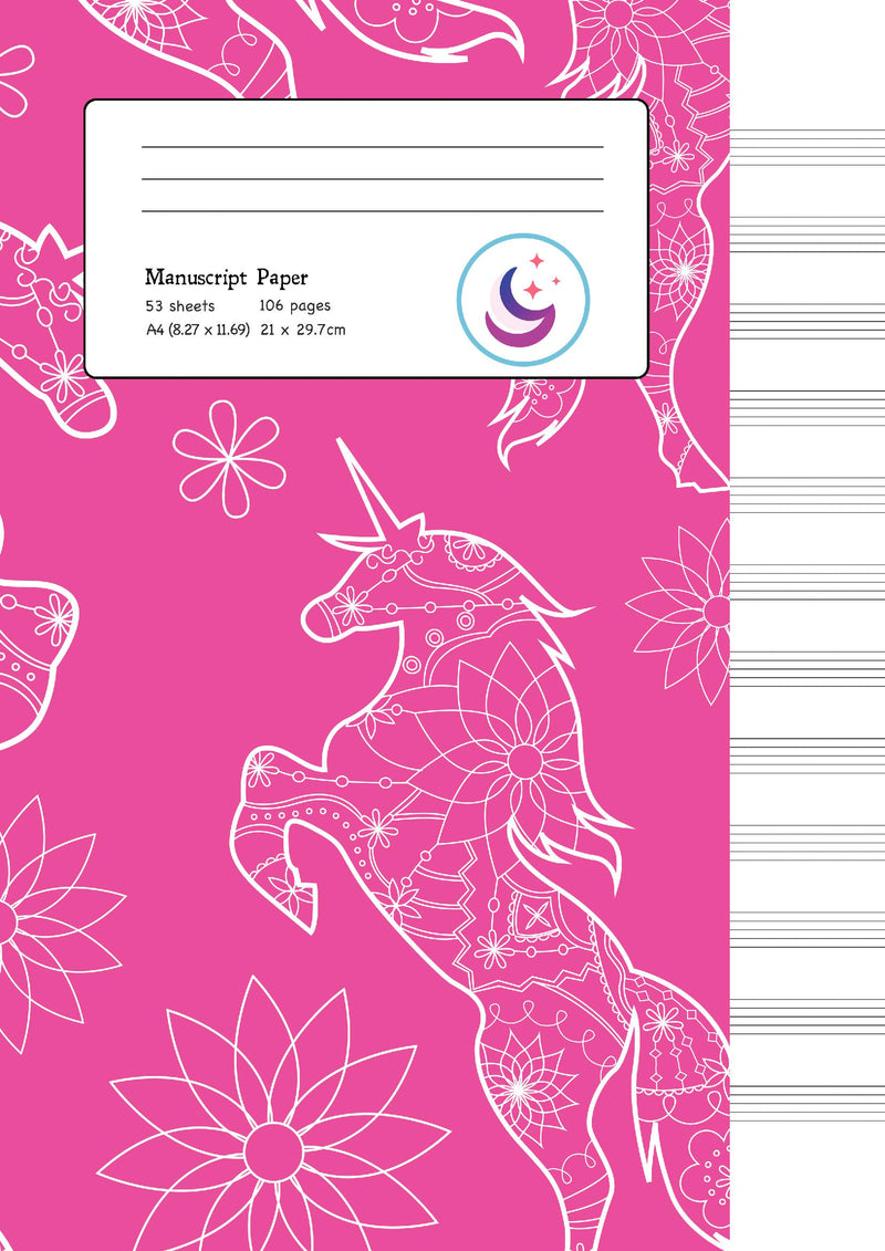 Manuscript Paper: Floral Unicorn | A4 Blank Sheet Music Notebook