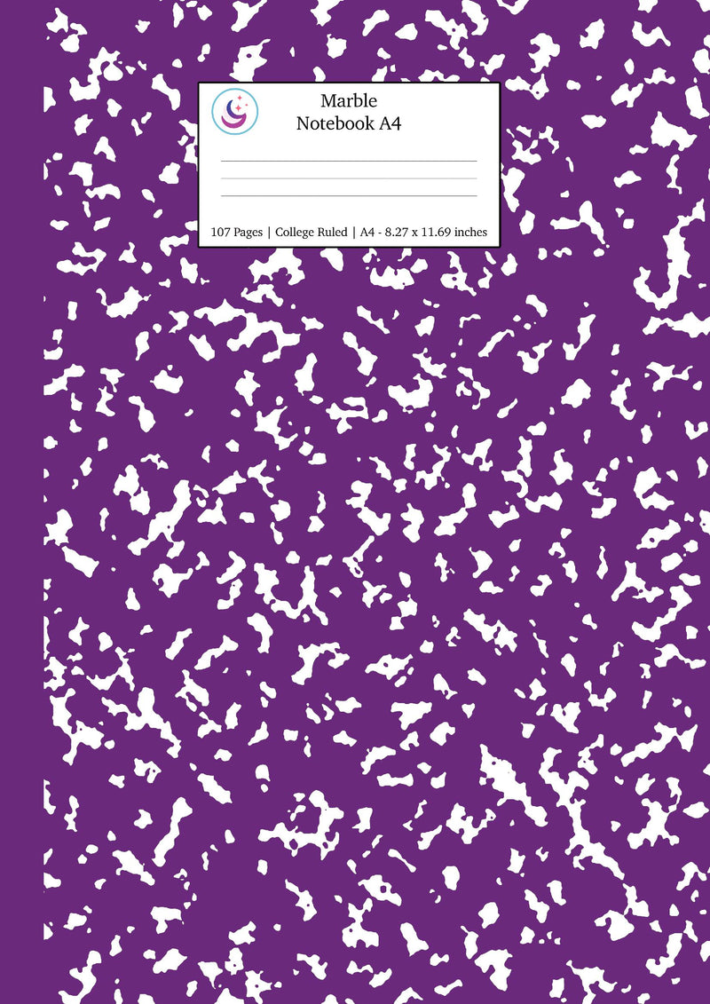 Marble Notebook A4: Purple Marble College Ruled Journal