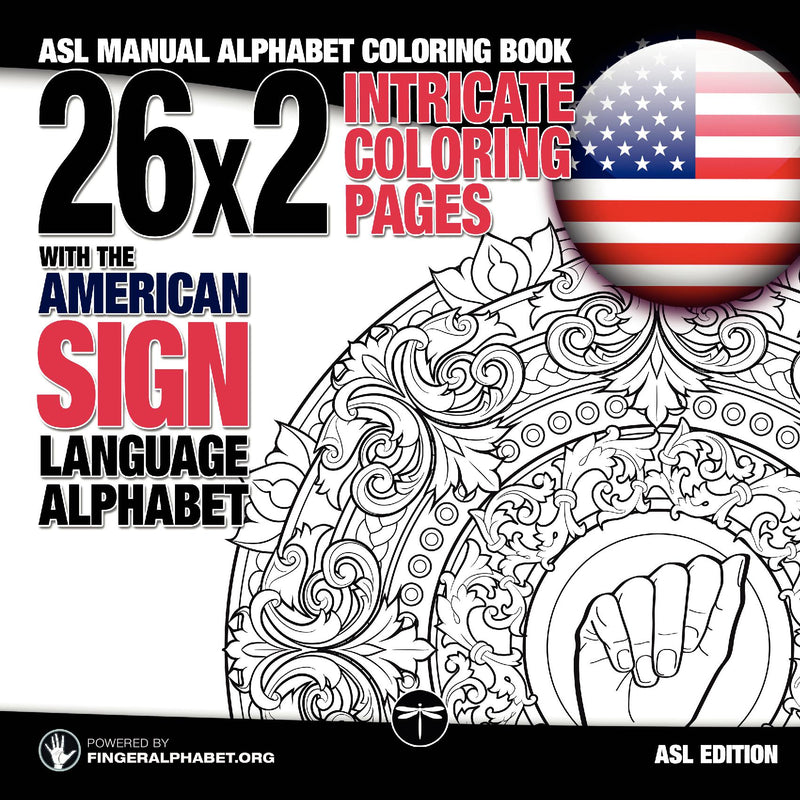 26x2 Intricate Coloring Pages with the American Sign Language Alphabet