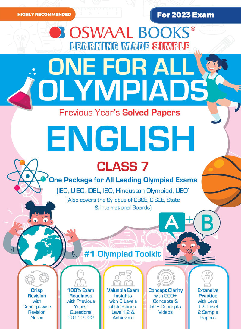 Oswaal One For All Olympiad Previous Years' Solved Papers, Class-7 English Book (For 2023 Exam)