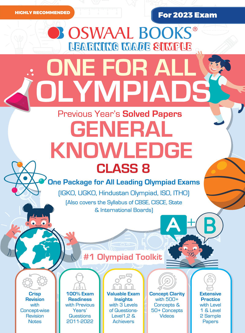 Oswaal One For All Olympiad Previous Years' Solved Papers, Class-8 General Knowledge Book (For 2023 Exam)